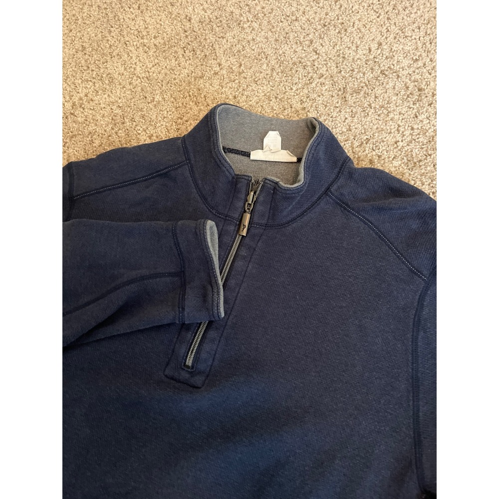 Tommy Bahama Mens Reversible Quarter Zip Pullover Size Medium Navy Blue Textured